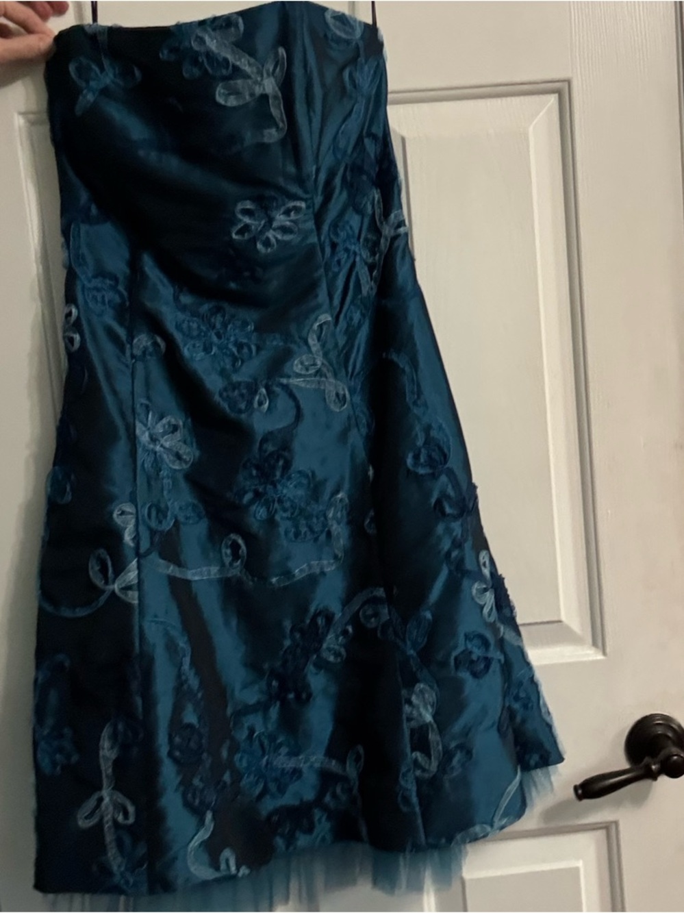 Vintage Jessica McClintock Teal Taffeta Strapless Mini Dress - Picture 3 of 10